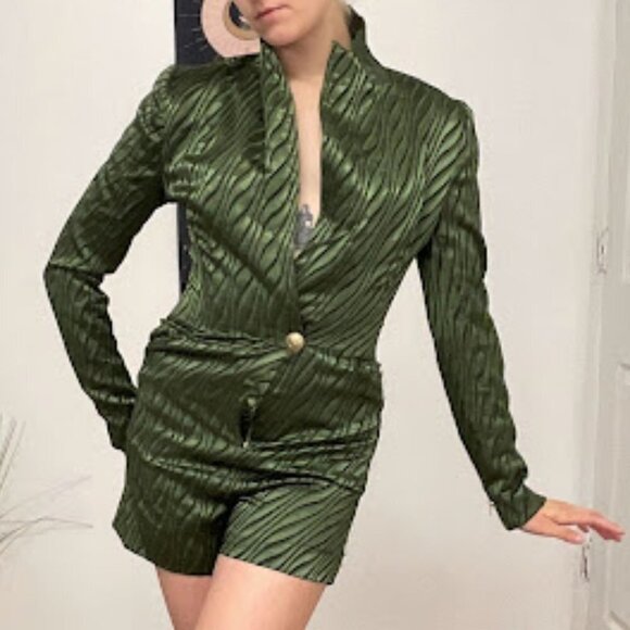 Retrofete Stripped Jana Romper Single Button Long Sleeve Size XS Green - Picture 10 of 16